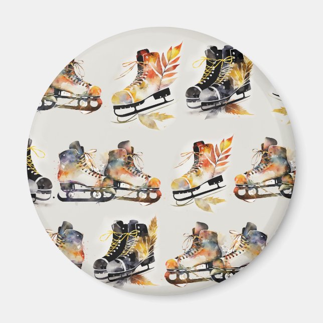 Akvarellskridskor med höstlövsmönster   magnet (Framsidan)