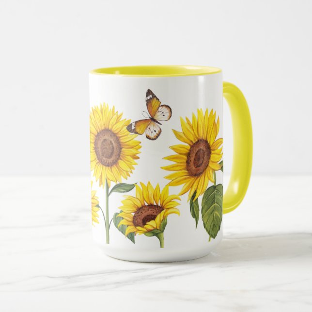 Akvarellsolrosor med fjäril mugg (Framsida höger)