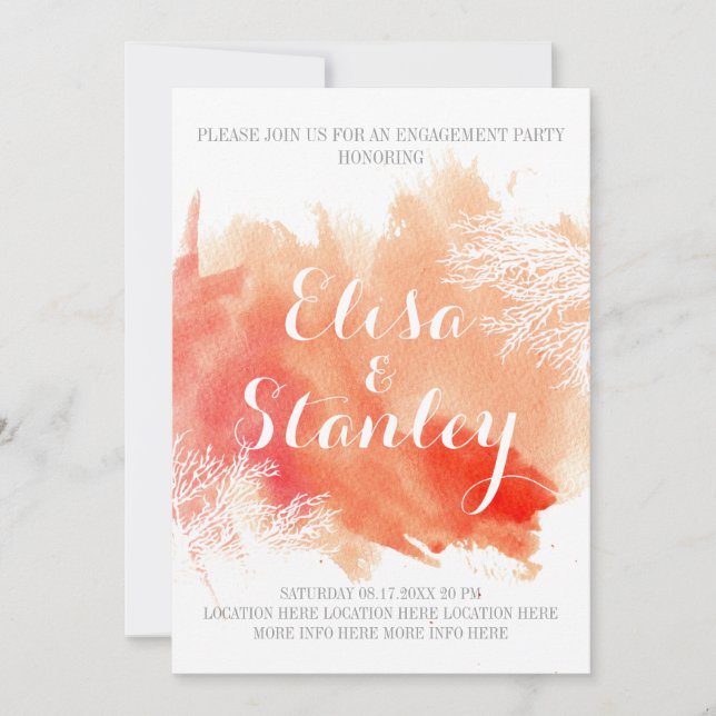 Akvarellstänk korallrev förlovningsfest inbjudningar (Framsida)