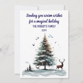Akvarellstil Abstrakt Träd med Hjort Julkort