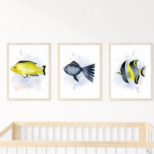 Akvarellstil Blå Tropisk Fisk Havstema Poster