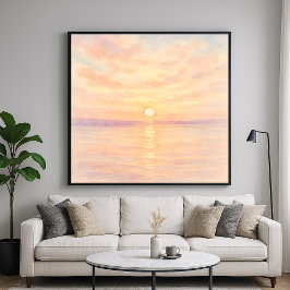 Akvarellstil Solnedgång Över Havet Konst Poster