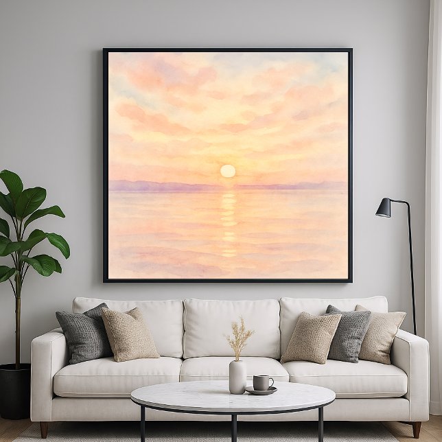Akvarellstil Solnedgång Över Havet Konst Poster (Skapare uppladdad)