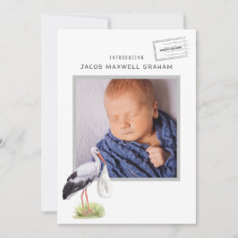 Akvarellstork | Dubbelsidigt födelsekort