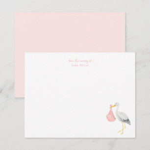 Akvarellstork med babyflicka tackkort tack kort