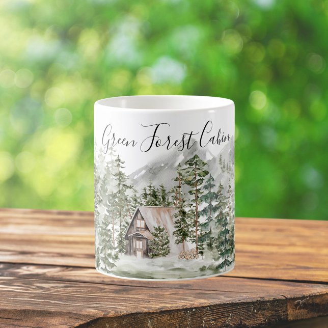 Akvarellstuga i den gröna tallskogen kaffemugg (In situ)