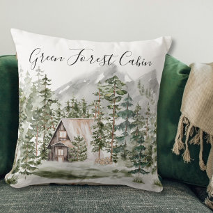 Akvarellstuga i den gröna tallskogen kudde