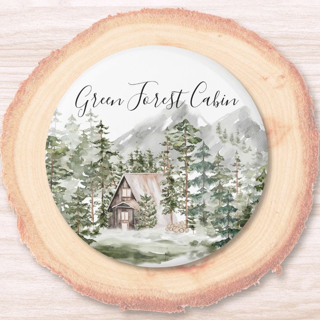 Akvarellstuga i den gröna tallskogen magnet (Close up)