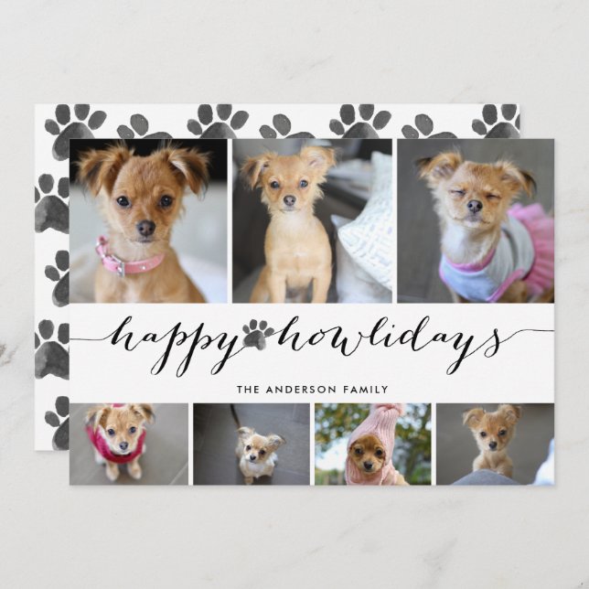 Akvarellt Paw Glad Howlidays 7 Foto Husdjur Julkort (Fram/baksida)