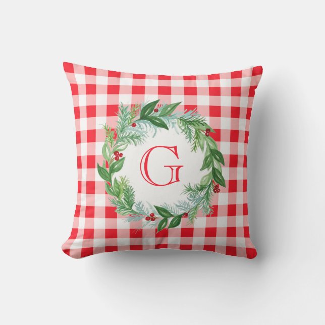 Akvarelltallkrans MONOGRAM Röd Kryss Kudde (Framsida)