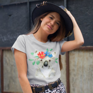 Akvarellteckning av söt blommig koalabjörn t shirt