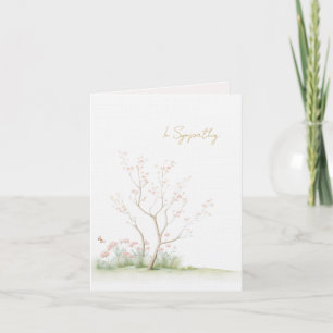 Akvarellträd med rosa blommor Sympatikort Tack Kort