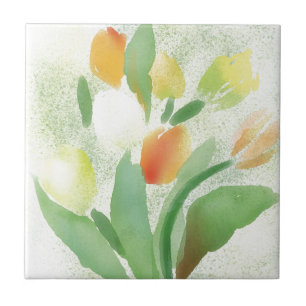 Akvarelltulpanblommor, original- konstverk kakelplatta