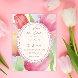 Akvarelltulpaner blommar spara datumet