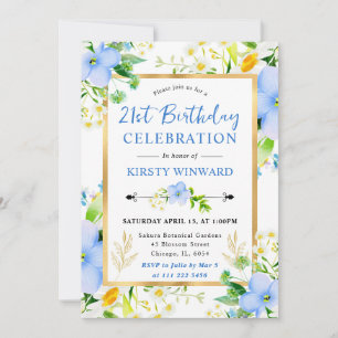 Akvarelltussar och Blå Blommor 21-årsdag Inbjudningar