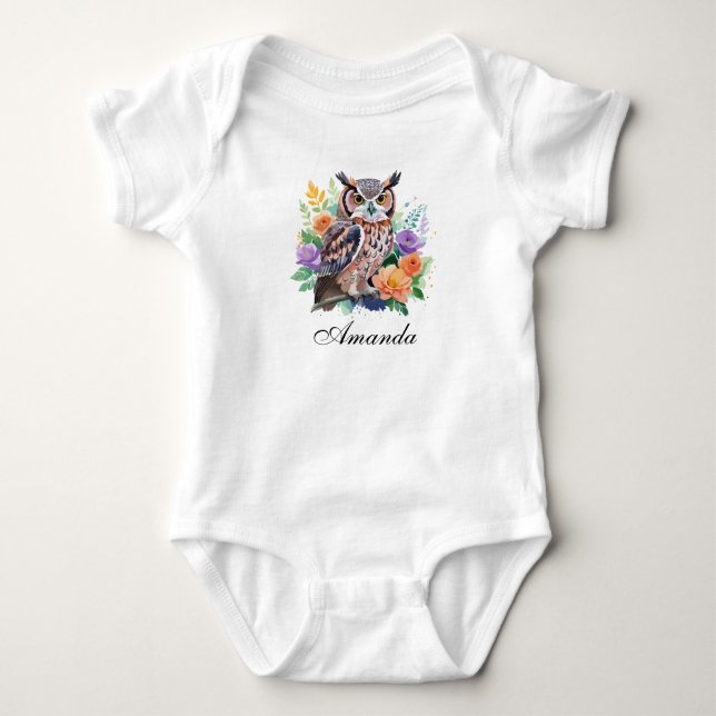 Akvarelluggla med färgglada blommor t shirt (Framsida)