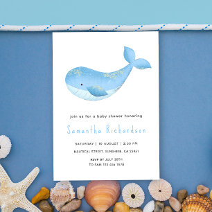 Akvarellval under havet Baby Shower Inbjudningar