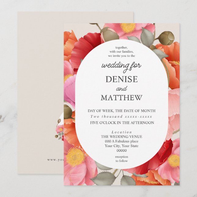 Akvarellvallmo på Cameo Beige Bakgrund Inbjudningar (Fram/baksida)