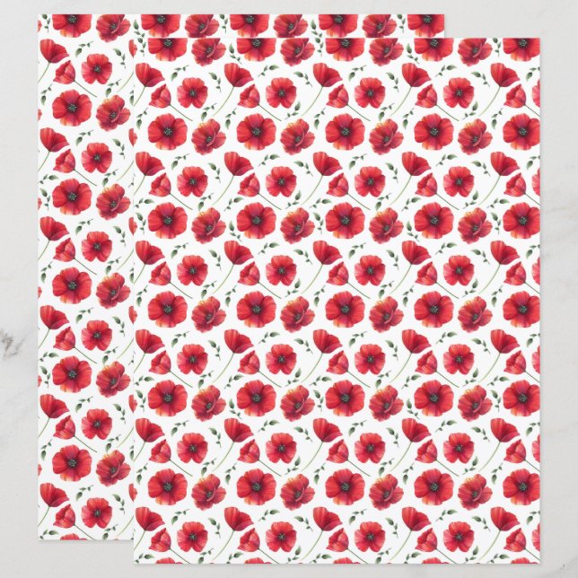 Akvarellvallmoppor Scrapbookpapper (Fram/baksida)