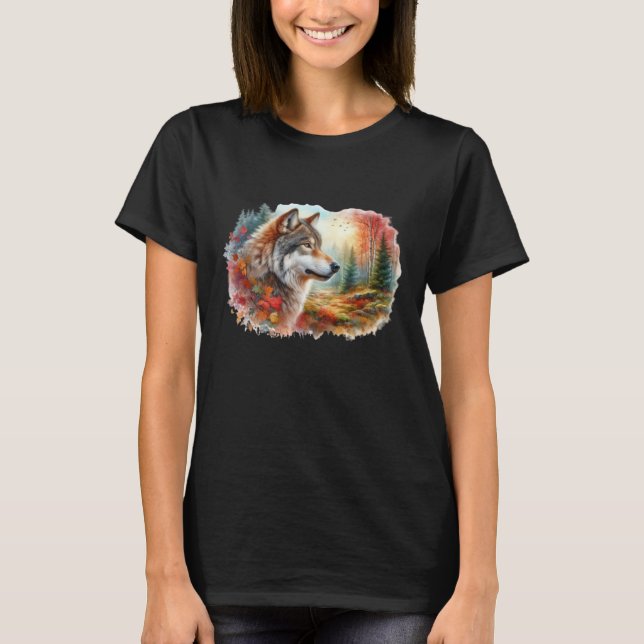 Akvarellvarg i skog t shirt (Framsida)