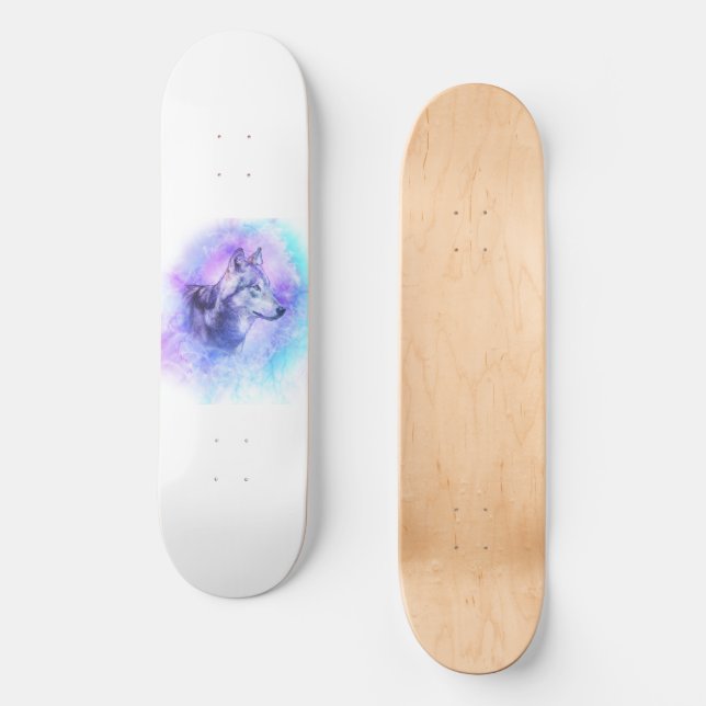 Akvarellvarg Mini Skateboard Bräda 18,5 Cm (Framsida)