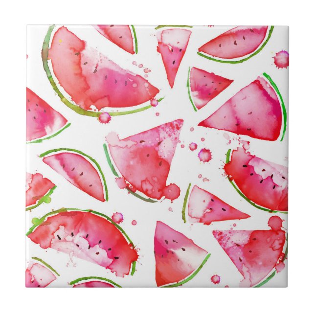 Akvarellvattenmelon 1 kakelplatta (Framsidan)