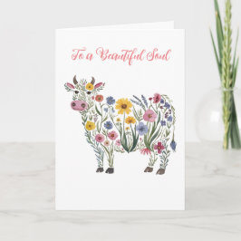 Akvarellvildblommor i form av en söt ko kort