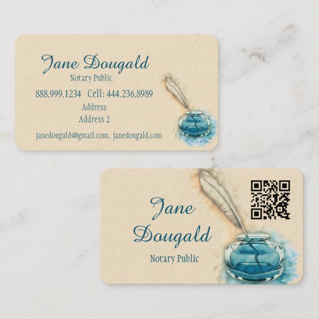 Akvariefärg Konstnärlig Fjäderpenna Klassisk Notar Visitkort (Fram/baksida)