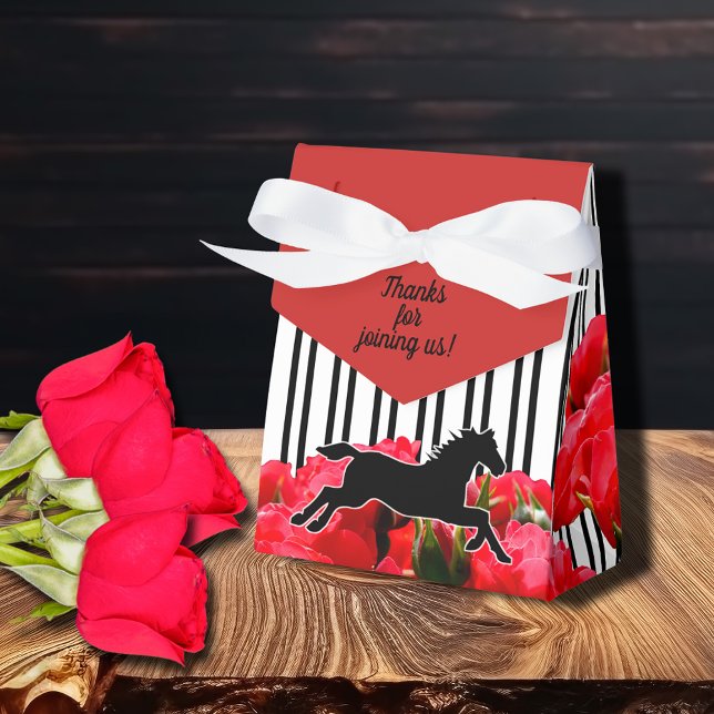 Akvariefärg Röda Rosor Derby Häst Ränder Tält Presentaskar (Tent style ribbon tied favor box - 3"w x 1.5"l x 3.25"h ships flat, some simple assembly required.)