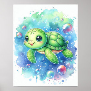 Akvariefärgad Sköldpadda Poster