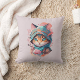 Akvarieförenad söt ninja katt med huva kudde