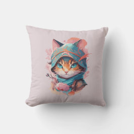 Akvarieförenad söt ninja katt med huva kudde