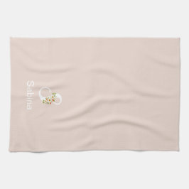 Akvatell botanisk beige initial monogram kökshandduk