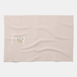 Akvatell botanisk beige initial monogram kökshandduk