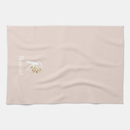 Akvatell botanisk beige initial monogram kökshandduk