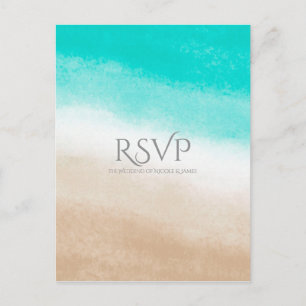 Akvatell & Tan Elegant Strandbröllop RSVP Inbjudan Vykort