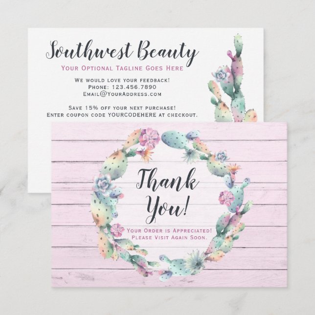 Akvatelläkta Kaktus Rustik Tacksamhetskort Inbjudningar (Fram/baksida)