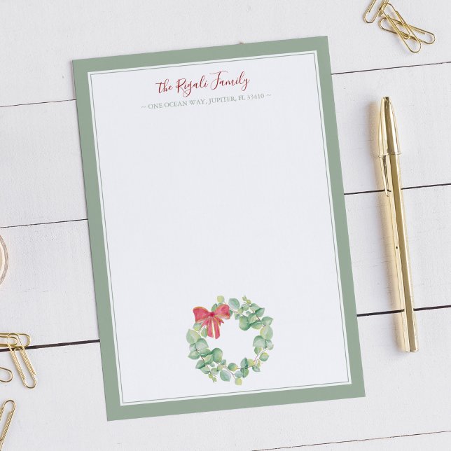 Akvatellkrans Jul Tack Anteckningskort (blank Christmas note cards features watercolor wreath art by Victoria Grigaliunas)
