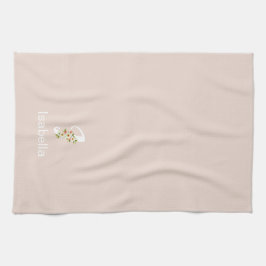 Akvatint botanisk beige initial monogram kökshandduk