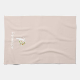 Akvatint botanisk beige initial monogram kökshandduk