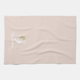 Akvatint botanisk beige initial monogram kökshandduk
