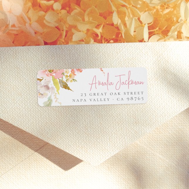 Akvatint Eleganta Kronblad Blommig Returadress Etikett (Skapare uppladdad)