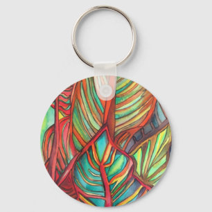 Akvatint original konst av Orange Canna blad Nyckelring