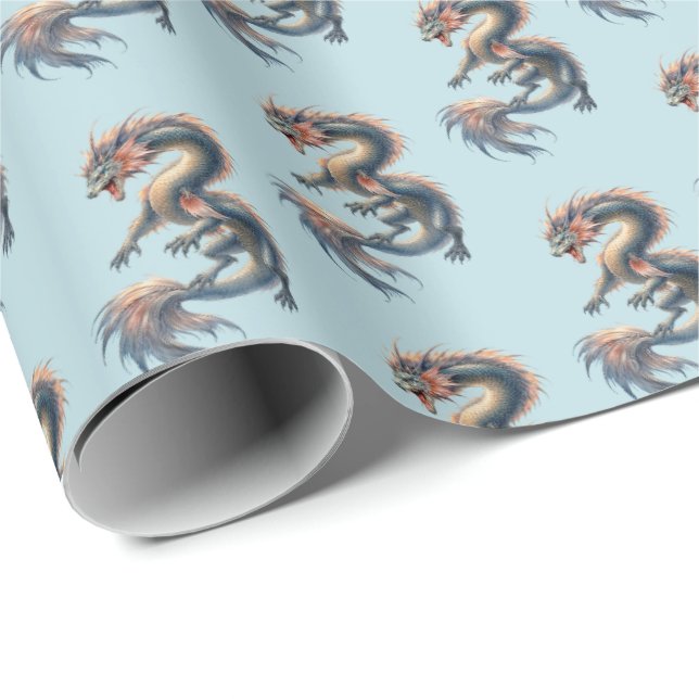 Akvatisk Drakon Presentpapper (Rullad Hörn)