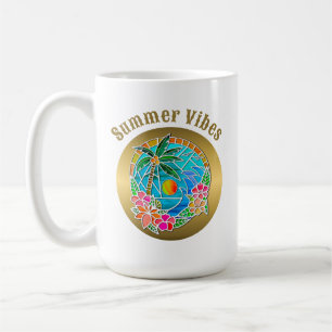 Akvatisk och guld Ocean Palmträd Sommarlandskap Kaffemugg