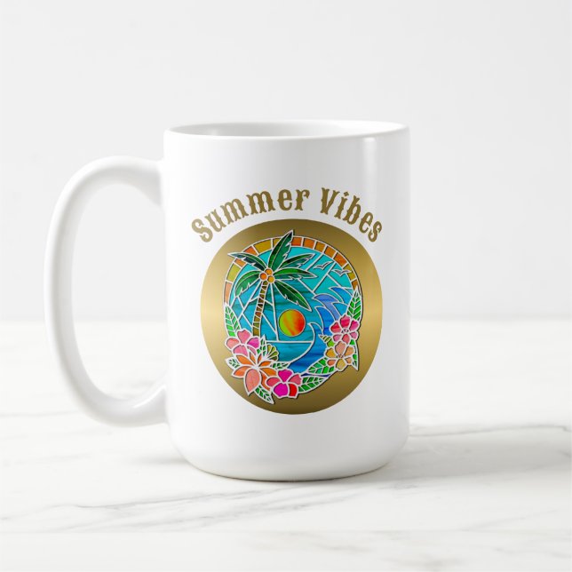 Akvatisk och guld Ocean Palmträd Sommarlandskap Kaffemugg (Vänster)