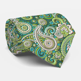 Akvaturkos limgrön paisley blommönster slips