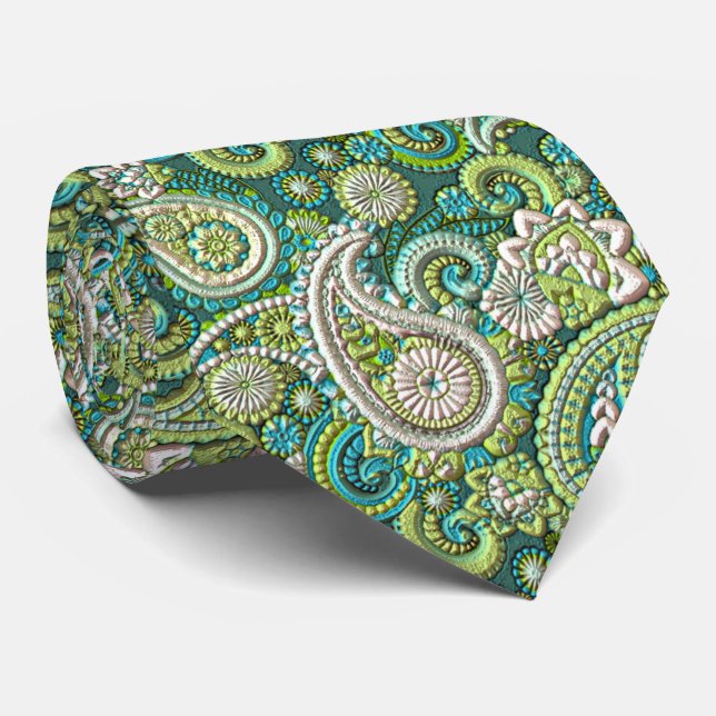 Akvaturkos limgrön paisley blommönster slips (Rullad)