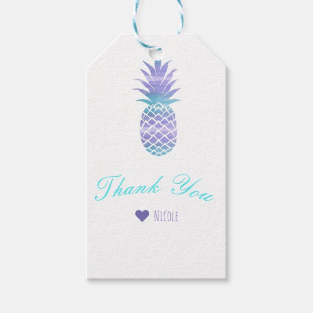 Akvatyrkos och lila ananas Tropisk Chic-fest Presentetikett (Framsidan)