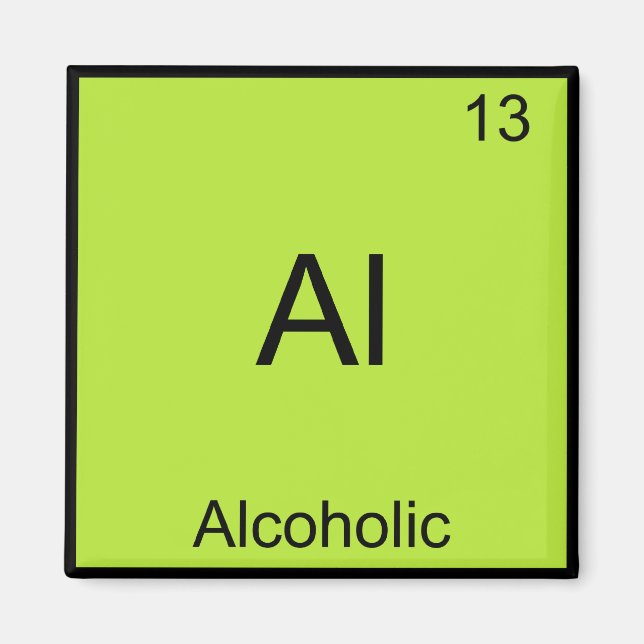 Al - Alkoholhaltig Kemiskt Elemente Symbol Roligt Magnet (Framsidan)